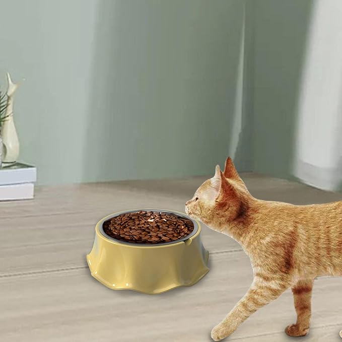 Cat Bowls Indoor Cats Cat Food Bowl Easy Cleaning Anti Over Turning Cat Feeding Bowls Anti Slip Smooth Surface Lightweight for, Yellow