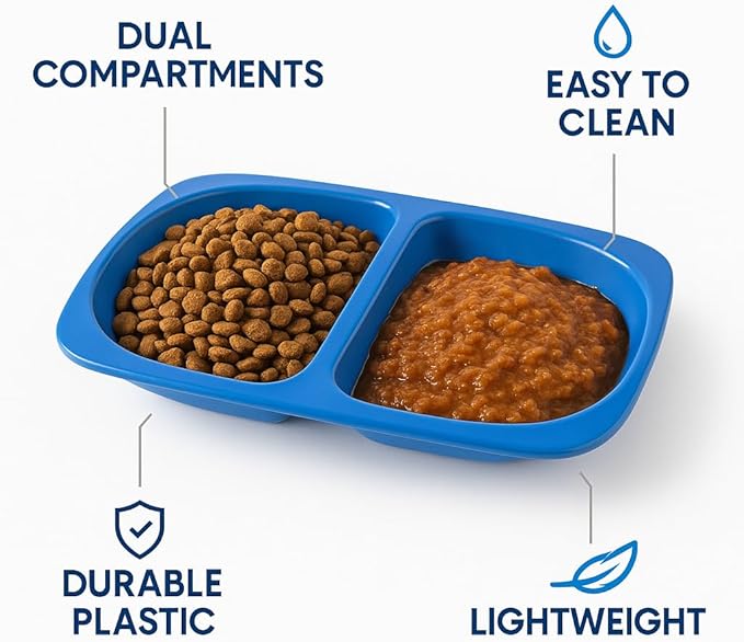 Lightweight Double Cat Dish (4 Pack) – Durable Plastic Food & Water Bowls for Cats, Small Pets, and Kittens – Easy Clean Feeding Station, Assorted Colors