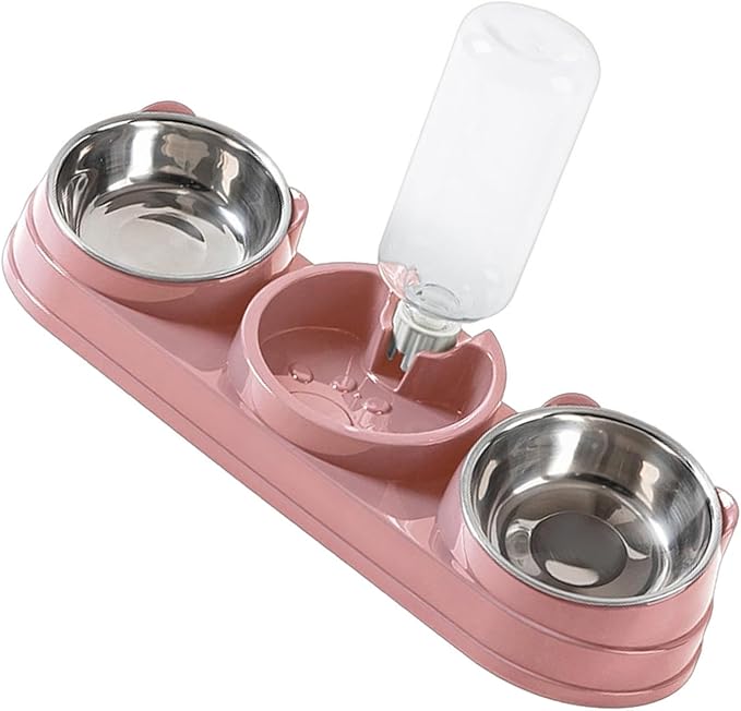 Elevated Double Bowl Pet Feeders with Automatic Water Dispenser Antislip Base for Dog Cats Daily Feeding Watering Supply