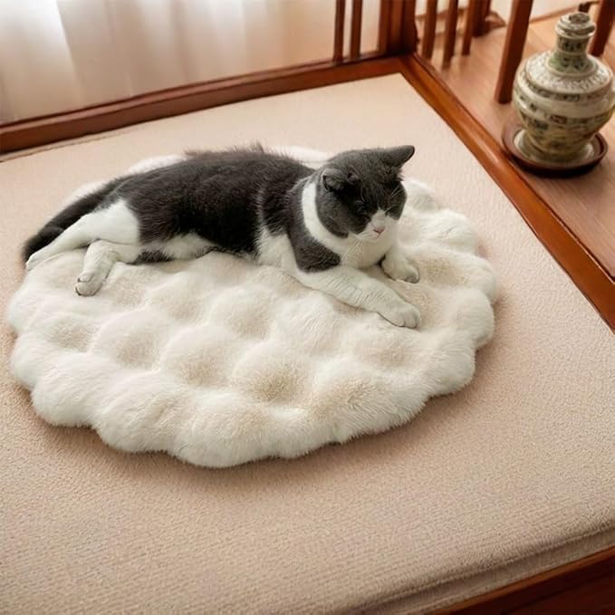 Pet Cushion Pad, Self-Warming Faux Fur Dog and Cat Bed for Indoor Pets, Cozy Plush Round Kennel Pad for Cage with Non-Slip Bottom, Winter Cat Mat Bed for Kneading (Khaki,23.6in Round)