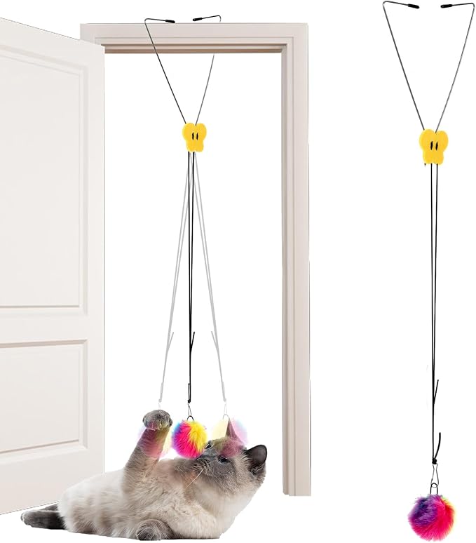Self Play Cat Toy for Door Frame Hanging Cat Rope Toy for Indoor Cats 360 Rotation Cotton Rope Independent Play Hanging Door Frame Cats Toys Kitten String Teaser Safe Pet Wand Spring Toys