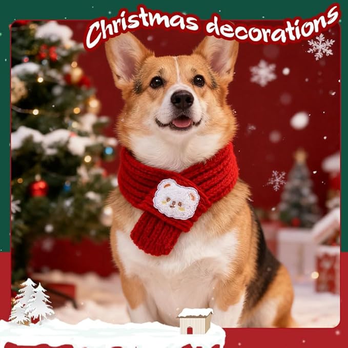 Cat Dog Christmas Knitted Scarf Pet Holiday Accessories for Dogs Cats Neck Warmer Dog Festival Outfit Decor Warm Cat Winter Bandana Puppy Neckerchief Pet Costumes for Dogs Cats Xmas Clothes Apparel