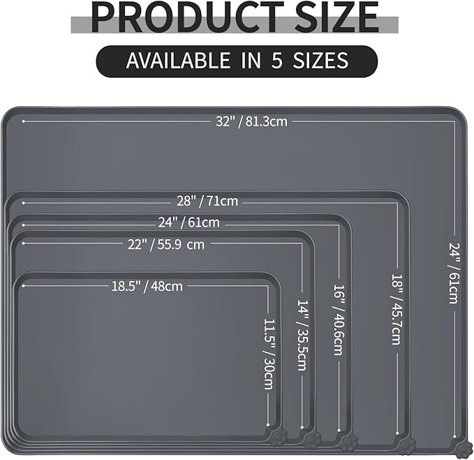 Reopet Waterproof Pet Feeding Mat, Non-Slip Silicone Placemats for Dog Cat Food and Water Bowl, High Raised Edges to Prevent Spills and Protect Floors