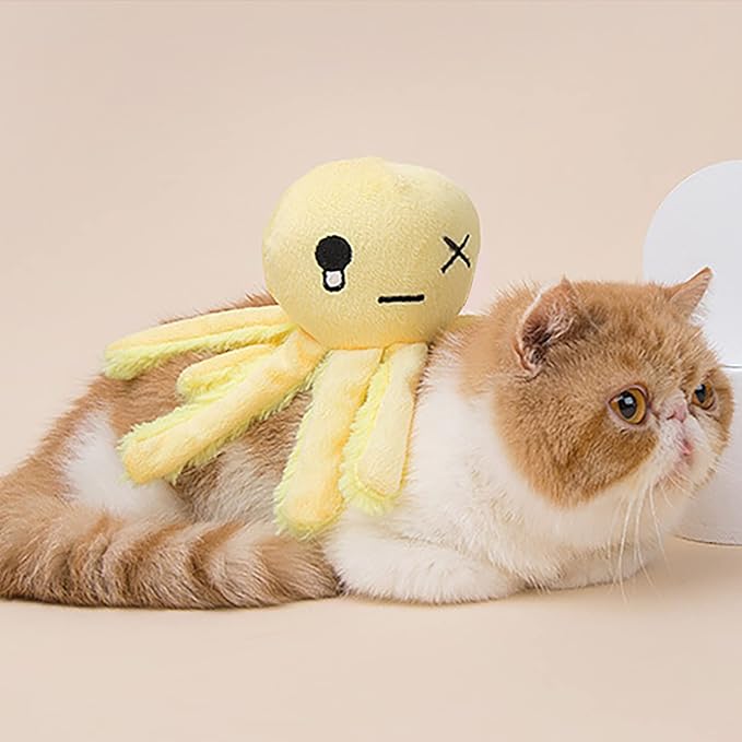 Andiker Octopus-Shaped Plush Toys with Crinkle Paper - Interactive Cat Toys for Indoor Scratching and Chewing - Kitten Gifts and Cat Lovers (Yellow)