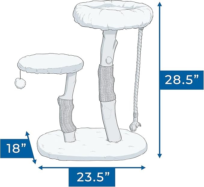 Habitat Haven The Oasis Cat Tree - Luxury Cat Condo, Modern Indoor Tower with Faux Fur Bed, Scratching Posts, and Toy for Cats, 23.5-Inch Width x 18-Inch Depth x 28.5-Inch Height