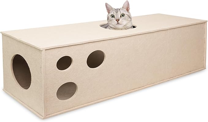 PETKARAY Cat Tunnel, Original Cat Hideaway Cave for Indoor Cats, Large Kitten Play Tubes and Tunnels, Soft Felt Cat Toy with Interactive Peek Hole, Beige Straight