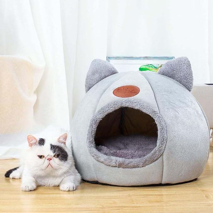 Cat Beds for Indoor Cats, Cozy Cat Cave Bed Dog House Cats Tent with Removable Cushion Pillow, Soft Warm Pet House Puppy Bed, Cute Pet Nest for Kitten Small Dog (Gray, M-13x13x13 Inches)