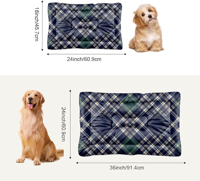Navy Blue Plaid Pet Beds for Dogs Non Slip Bottom Non Slip Dog Bed Cozy Soft Dog Bed Mat for Car Supplies Printed Pet Gift Personalized 24× 18 Inch Indoor Outdoor