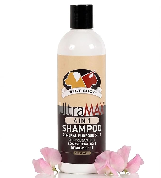 Best Shot UltraMAX Pro 4-in-1 Shampoo, Versatile Pet Shampoo, Ideal Pet Grooming Supplies, Ready to Use, Sweet Pea Essence, 17 Oz.