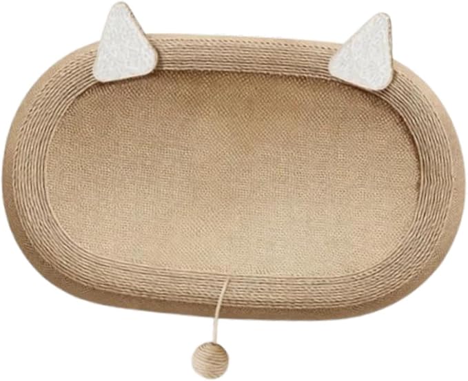 Sisal Scratching Bed, Oval Scratching Tray, Wear-Resistant Furniture Protector, Scratching Board for Indoor Use, with Ears