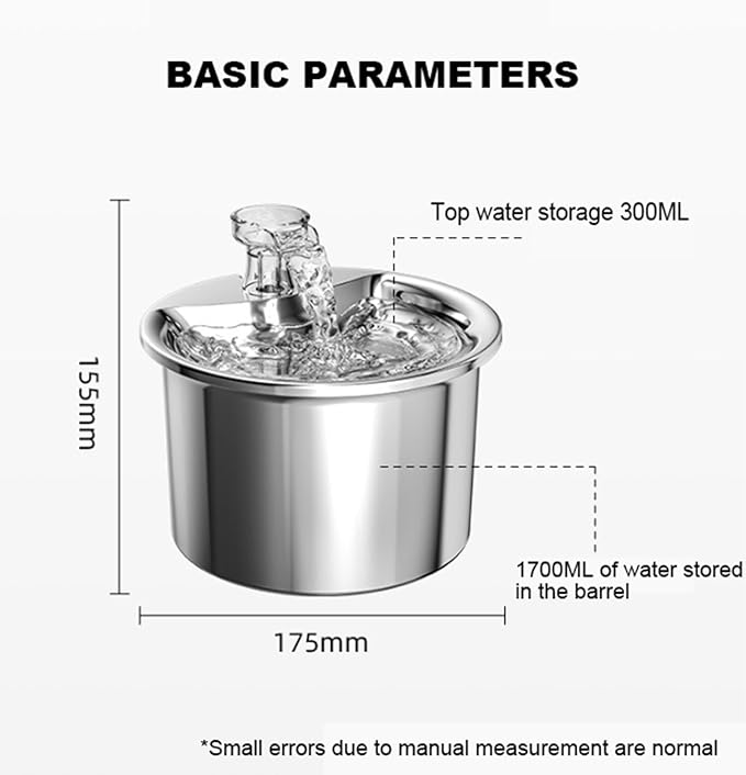 Stainless Steel Cat Water Fountain for Cats Drinking Inside,2L/68oz Dog Fountain Automatic Pet Water Dispense, Ultra Silent Automatic Feeding & Watering Supplies
