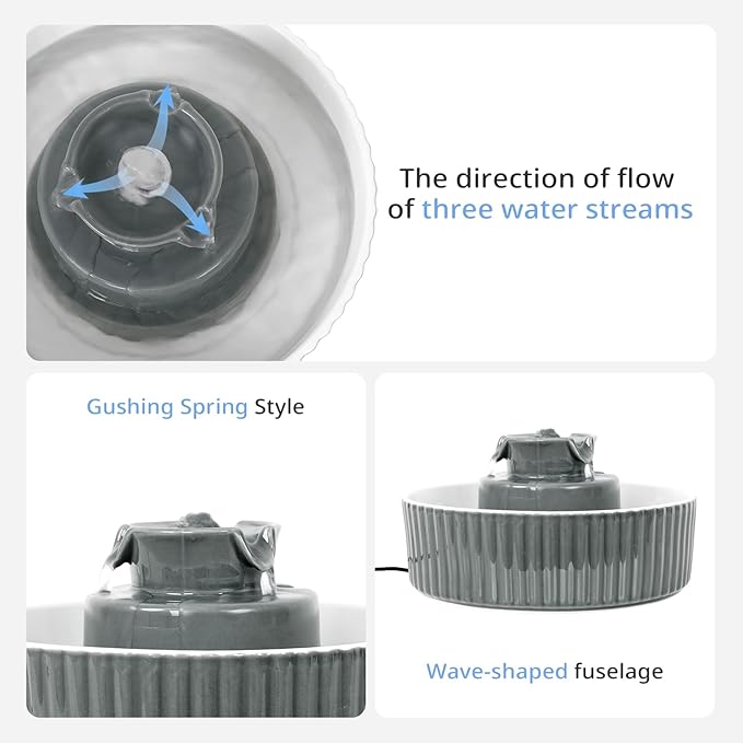Ceramic Cat Water Fountain, 2.1L/71oz Cupcake Pet Water Fountain for Cats and Dogs, Automatic Pet Drinking Fountain,Double Filtration System, Easy to Clean, 360°Drinking Water(Dark Grey)