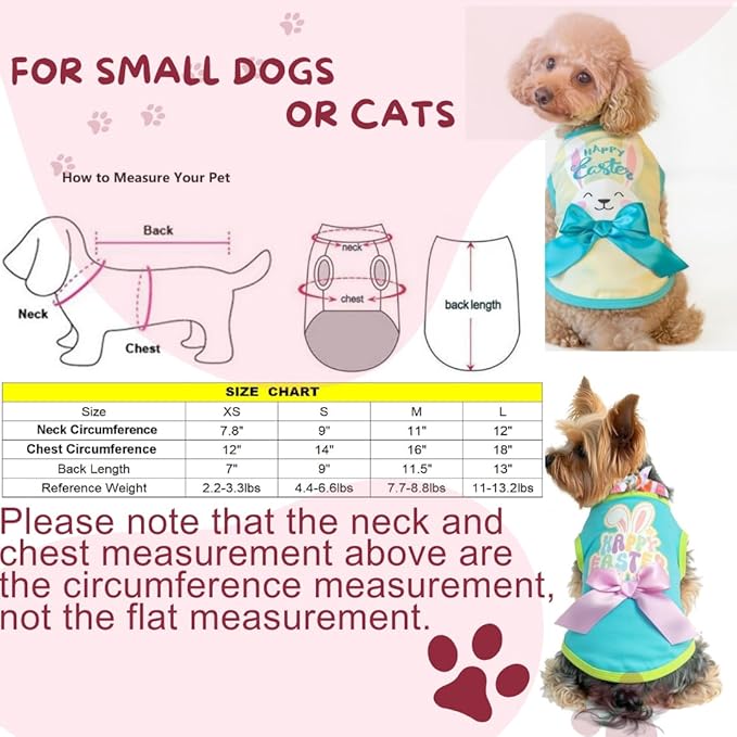 Small Dog Happy Easter Outfit Bunny Shirt & Bandanas Pet Cat Clothes Vest Blue L