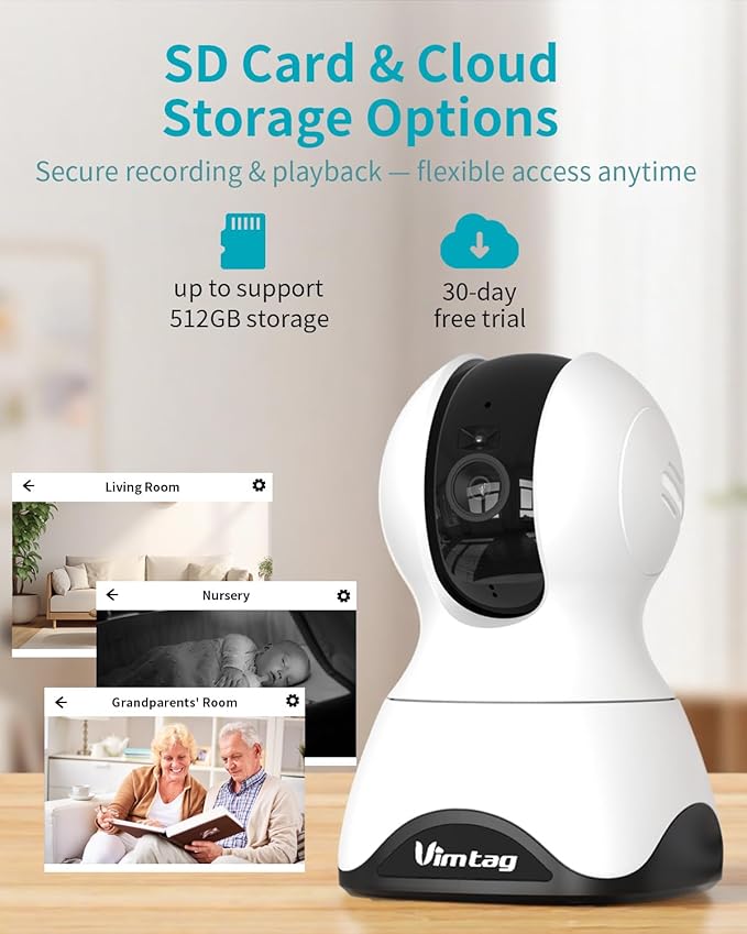 VIMTAG 2.5K Pan/Tilt Cameras for Home Security, Wired Indoor Camera for Pet/Dog/Cat/Baby/Nanny with Phone App, Motion Tracking, Night Vision, 2-Way Audio, AI Detection, 5GHz/2.4GHz WiFi, Works w/Alexa
