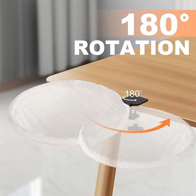 Uross Cat Desk Bed - 180° Rotating Soft & Comfortable Rabbit Fur Bed, Modern Indoor Cat Nest Furniture for Office Desks and Game Tables, Island Table-Supports 50 lbs-(Beige)