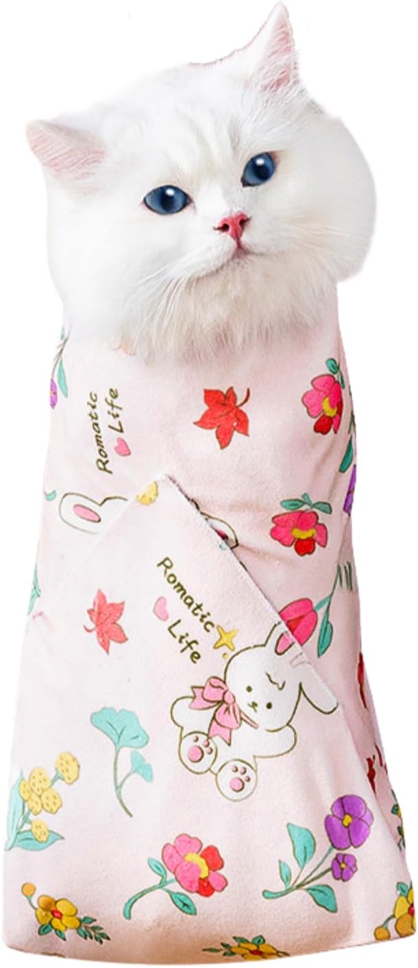Cat Grooming Wrap, Pet Restraint Bag Cat Wrap for Stress-Free Nail Clipping Anti-Scratch Anti-Escape Multifunctional Care Pet Tool(Pink,L)