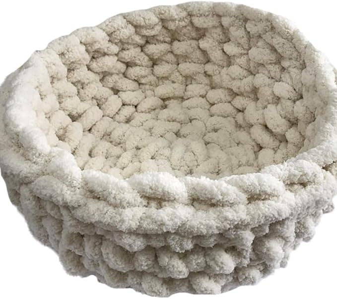 Fluffy Chenille Yarn Cat Cave Diameter 18" Handmade Pet Bed,Super Chunky Pet Cave,Pet Bedding,Arm Knit Cat Cave,Pet House