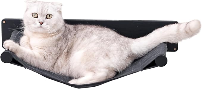 Cat Hammock Bed Wall Mount - Elevated Cat Beds for Indoor Cats - Floor Cat Hammock Wood Sleeper Cat Bed - Cat Furniture Indoor Cats Rustic Shelves Cat Decor Cat Lover Gift (Wall Hammock)