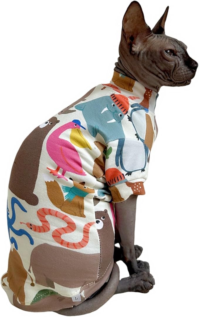 Limited Edition Sphynx Cat T-Shirts Elastic Hairless Cat Sweatshirt Pet Kitten Clothes Round Collar Kitten Shirts Vest Cats & Small Dogs Apparel (Planet Animal, S (3.3-4.4 lbs))