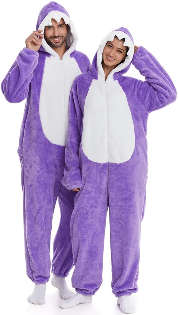 HSCTEK Fuzzy Teddy Fleece Adult Onesies Pajamas - Teen Long Sleeve Zip Up Hooded Blanket Sleep - One Piece Costume