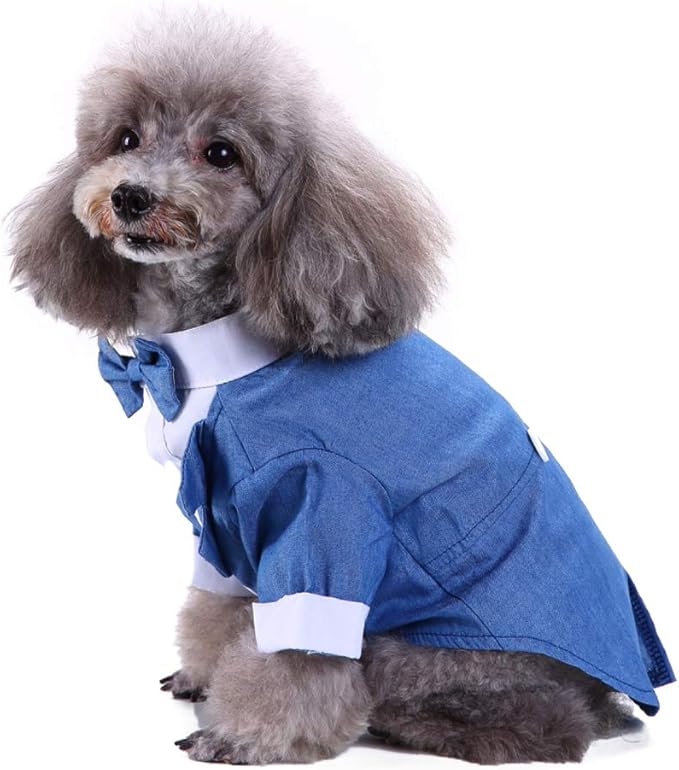 GabeFish Pets Wedding Jackets Suit for Dogs with Bow Tie Puppy Cat Formal Clothes Shirt Tuxedo (Blue, XL (Chest 18.8in/48cm)