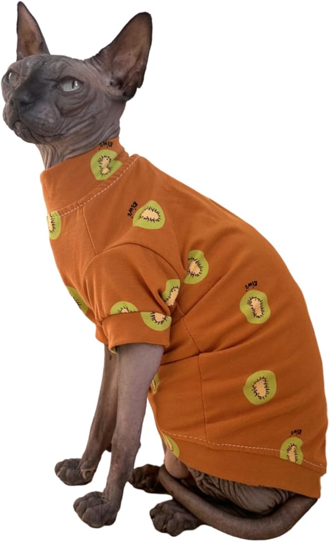 Limited Edition Sphynx Cat T-Shirts Elastic Hairless Cat Sweatshirt Pet Kitten Clothes Round Collar Kitten Shirts Vest Cats & Small Dogs Apparel (Kiwi, S (3.3-4.4 lbs))