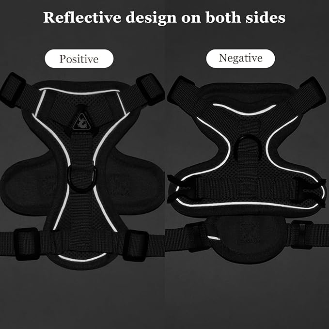 shudyear Cat Chest Harness and Leash Set Adjustable Anti-Escape Soft Mesh Cat Vest for Walking Outdoor (Blcak, XL)