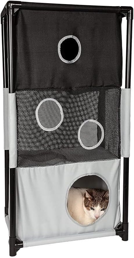 HomeStock Cat House Collapsible Travel Kitten Cave Play Furniture Soft Kitty Bed Black White