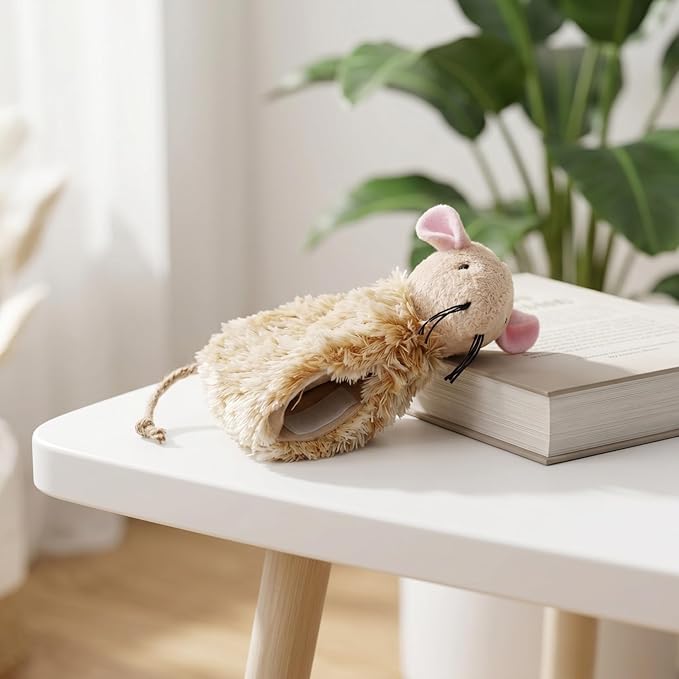 Ipetboom Refillable Catnip Toys for Cats - 3 Pack Interactive Cat Chew Toys for Indoor with Natural Long Fur and Jute Tail, Durable Plush Mouse Pet Fun Tool for Hunting and Boredom Relief