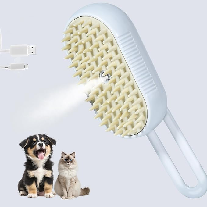 Cat Steam Brush, 4-in-1 Steam Brush For Cats, Electric Misting & Massage Tool For Cat Shedding Control, Gentle Grooming Cleaner, All-in-1 Pet Care Solution（White)