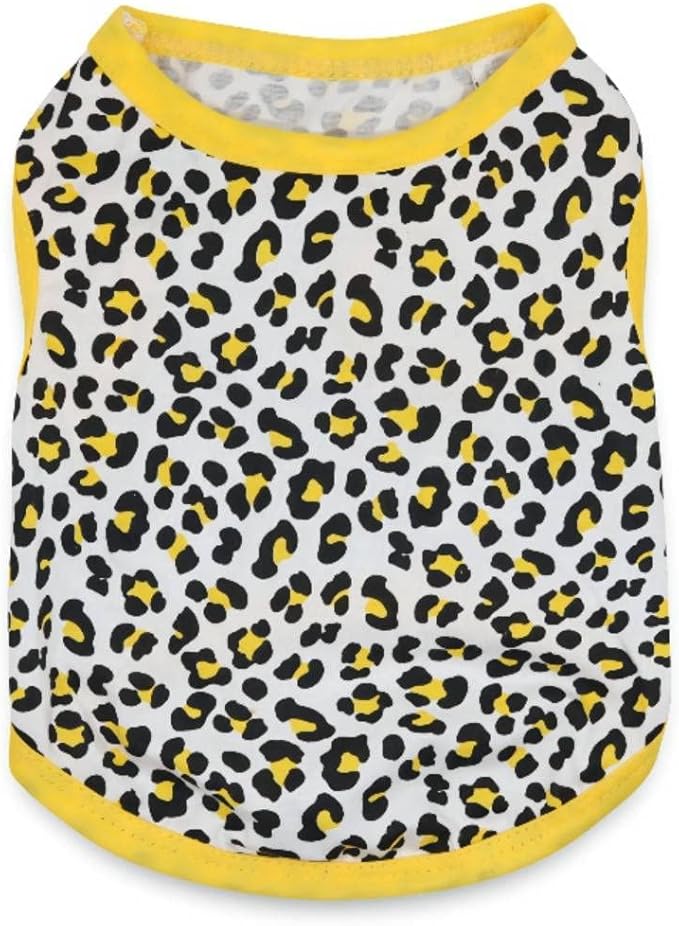 Pet Clothes, Leopard Print T-Shirt Puppy Cat Cotton Vest Clothing Apparel Spring Summer Breathable Sleeveless Harness Costumes for Small Dogs(Yellow,XS)