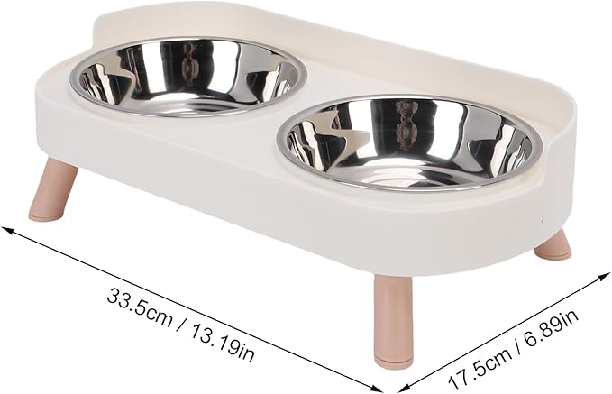 AYNEFY Elevated Cat Bowl,Tilt Proof Stainless Steel Integrated Double Elevated Pet Water Food Bowl Raised Cat Food and Water Dish for Cats and Small Dogs (White)