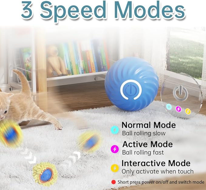 Interactive Cat Toys Ball - Motion Activated Fast Rolling in Pouch, Hide and Seek Catching Game, USB Rechargeable Moving Chaser for Indoor Cats & Kittens