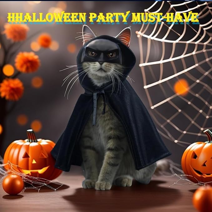 Cat Superhero Mask Costume, Large Size 5.1x3.5x2.3 inches, Black Silicone, Halloween Cosplay Accessory