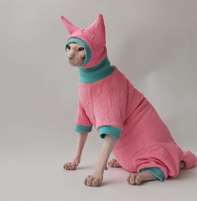 Hairless Cat Clothes Sphynx Cat Pajamas Outfits Kitten Clothes with Hat Tail Cover Pet Apparel for Cornish, Rex Devon