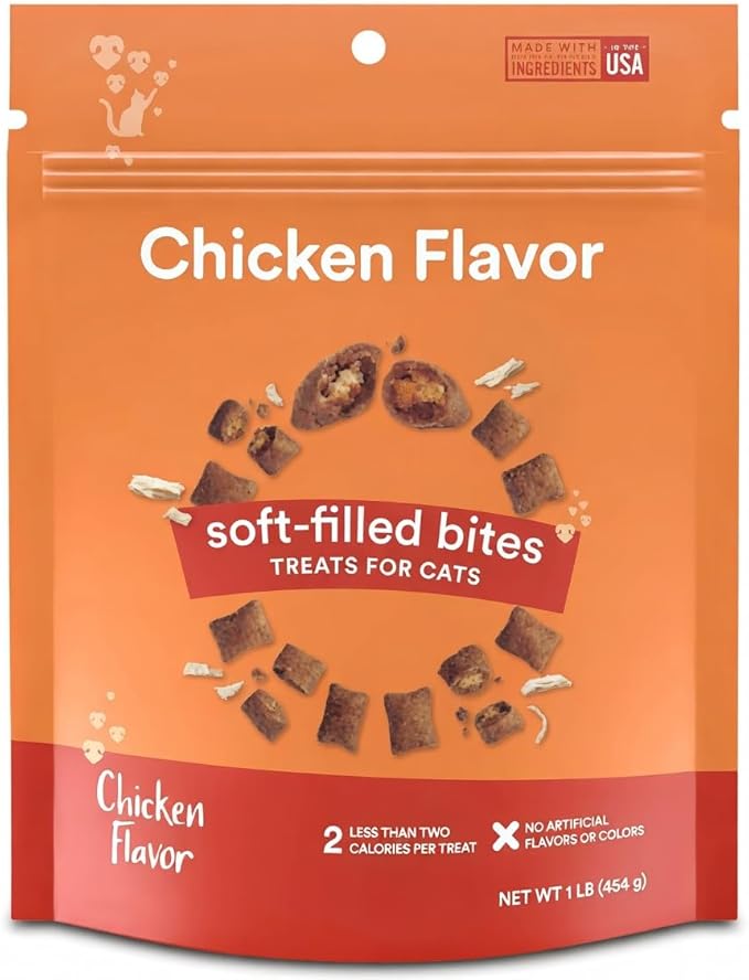 Chicken Cat Treats Crunchy Soft Filled Bites - Healthy Training Treats Indoor Cats Kittens Senior - Low Calorie Cat Snacks Food Topper No Artificial Flavors Wheat Soy Free All Breeds Made in USA 16oz