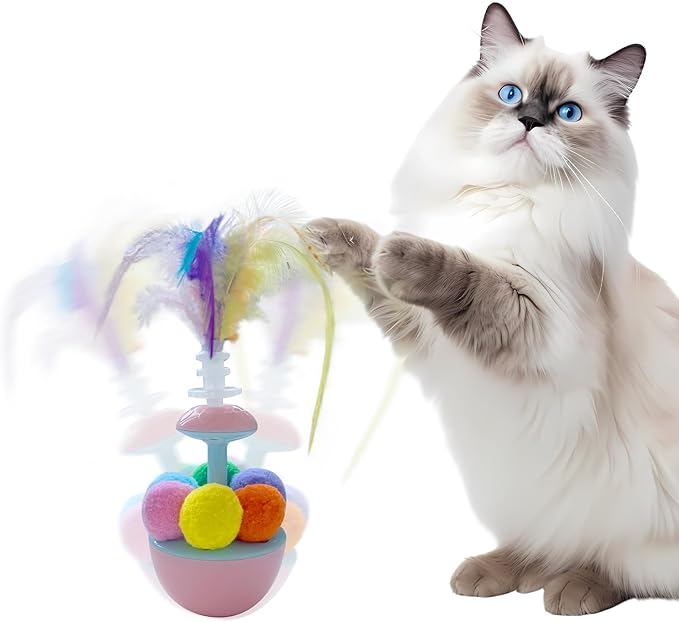 Wobble Cat Toy - Self Righting Feather Toy for Cats & Kittens, Rocks & Sways, Fun & Engaging Play- Interactive Kitten Enrichment Feather Toy for Cats to Play Alone （Contains Catnip）