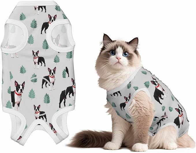 Boston Terrier Grey Dog Recovery Suit for Dogs Cats After Spay Surgery Surgical Surgery Dog Onesie