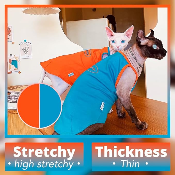 Sphynx Cat Shirt, Breathable Stretchy Cat Summer Vest, Soft Hairless Cats Shirt, Sleeveless Tanktop for Cats Only (Orange, XXL (10.5-13lbs))