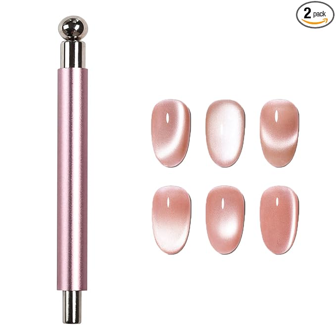 MEILINDS Cat Eye Magnet for Nails, Double-head Magnet Wand with Round Nail Magnet Beads Nail Polish Magnet Pen Magnetic Cat Eye Gel Polish Nail Design Tool for Home DIY, Salon, Rose Gold