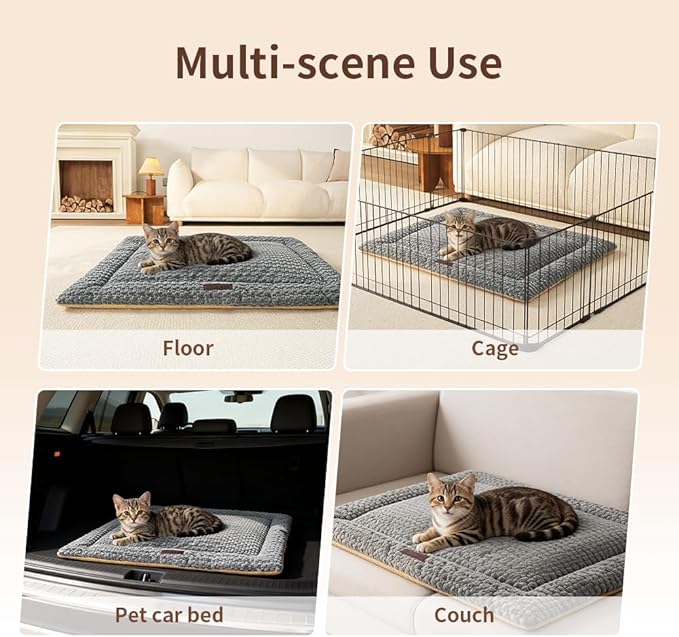 SOMAHE Cat Beds Flat Cat Bed Mat, Premium Plush Cat Mat with Non-Slip Bottom, 1.2" Thick All-Season Kneading Cushion, Machine Washable Anti-Static Pet Bed 15×23Inch, Grey