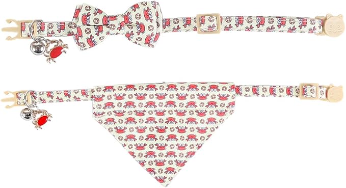 Cat Collar Breakaway with Cute Bow Tie Bandana and Bell Crab Accessories for Kitty Adjustable Safety