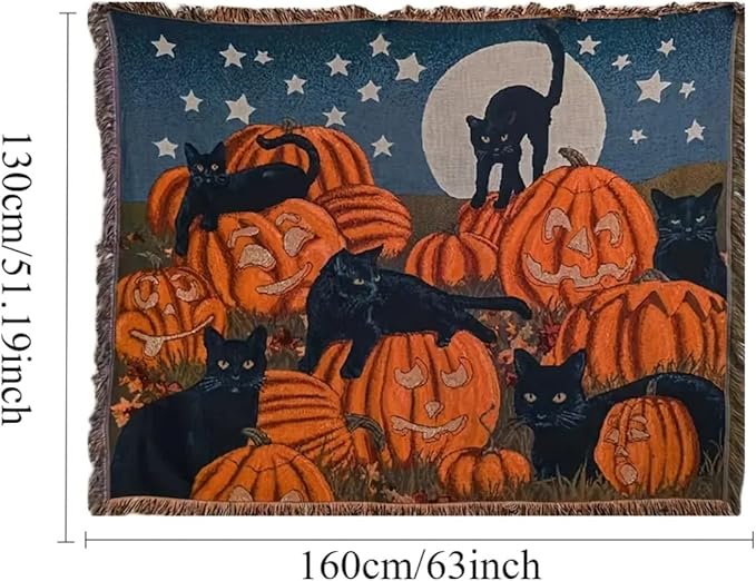 Halloween Blanket Black Cat Pumpkin Fall Couch Covers -Pet Blankets,Halloween Throw Blankets for Knitted Cat Lover Gift