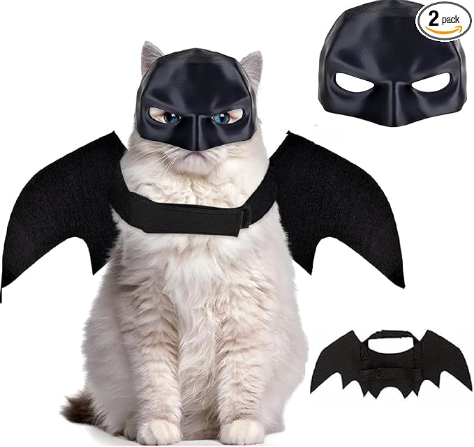 Halloween Cats Costumes Wings & Mask - Kittens Only Cat Bat Masks Small Pet Costume Decoration Clothes Accessories, Pets Harness Supplies Cute Outfit Apparel, Black Funny Cosplay Outfits for Party