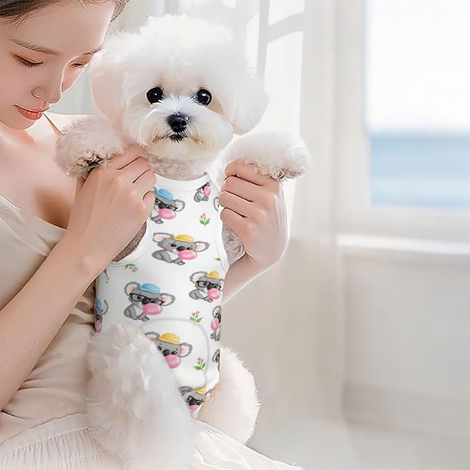 Dog Recovery Suit, After Surgery Wear Dog Onesie for Surgery for Abdominal Wounds Recovery Shirt (Bubble Gum Koala White)