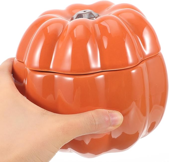 Ceramic Pumpkin Dog Bowl and Cat Feeding Bowl Set for Small Dogs and Cats Orange Color Protective Neck Design Suitable for Indoor Feeding and Watering