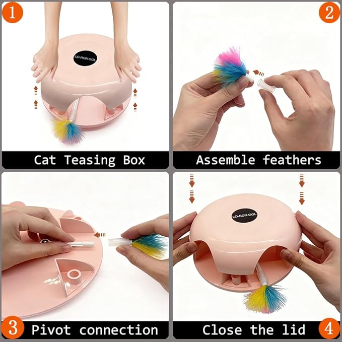 Interactive Whack-a-Mole Cat Toy — Automatic Mushroom Feather Pop-Up Play Toy for Cats, Cognitive Stimulation & Exercise, Durable Pet Entertaining Game (Pink)
