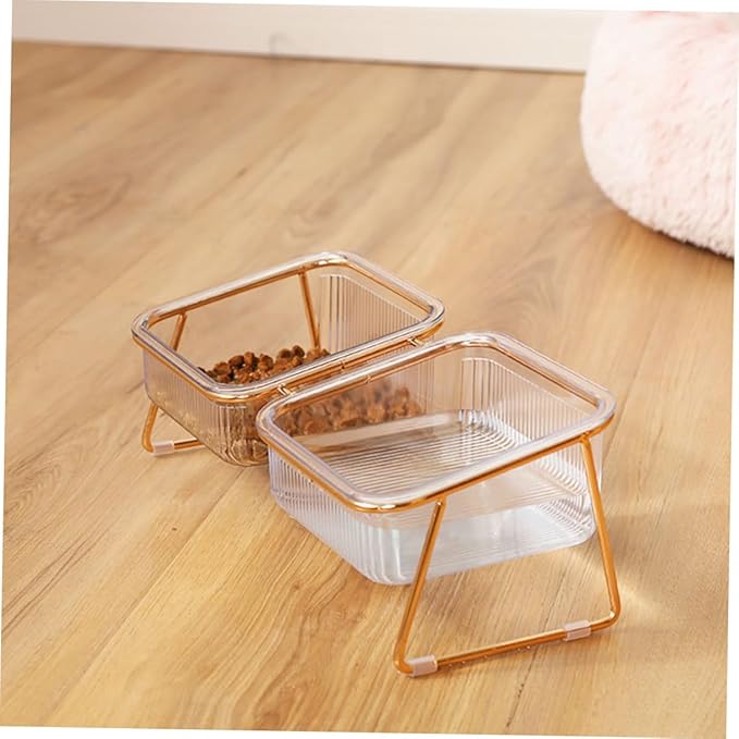 Elevated Double Raised Cat Bowl with Metal Stand Tilted Design for Neck Protection, High Foot Pet Feeder for Cats and Small Dogs, Easy-Clean Feeding and Watering Dish