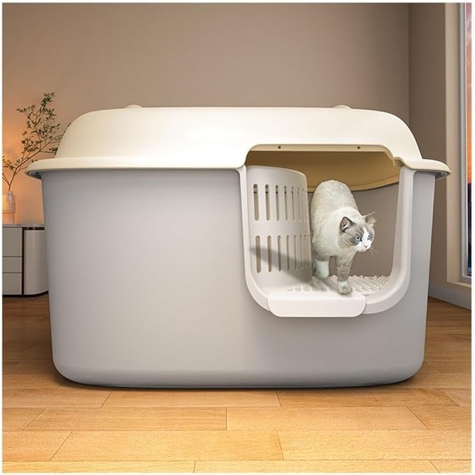 Pet Supplies, Covered Cat Litter Box,Leakproof High Walls & Control(White)