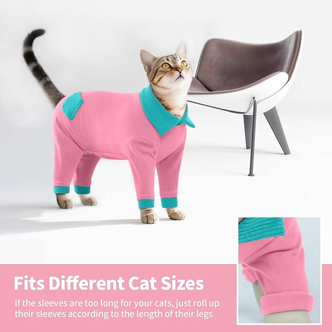T'CHAQUE Sticky Hair Cat Clothes, Professional Recovery Suit for Cats, Anti-Shedding Shirt Outfit, Soft Pajamas for Kittens, Post-Surgery Onesie for Male & Female Cats
